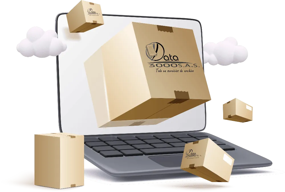 Caja de archivos con el logo de Data 3000 S.A.S